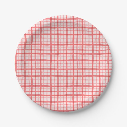 Rode Waterverf Gingham Pattern Verjaardag Papieren Bordje (Voorkant)