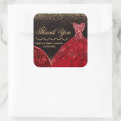 Rode Waterverf Glitter Dress Sweet 16 Vierkante Sticker (Tas)