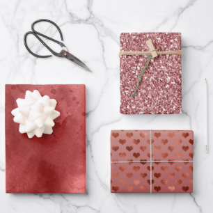 Rode Waterverf Glitter & Hearts Inpakpapier Vel