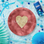 Rode Waterverf Gouden Hart Papieren Bordje (Feest)