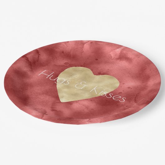 Rode Waterverf Gouden Hart Papieren Bordje (Gekanteld)