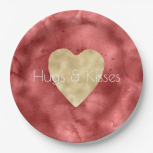 Rode Waterverf Gouden Hart Papieren Bordje