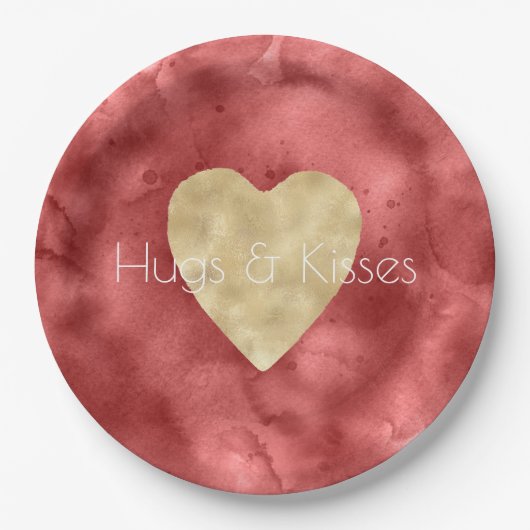 Rode Waterverf Gouden Hart Papieren Bordje (Voorkant)