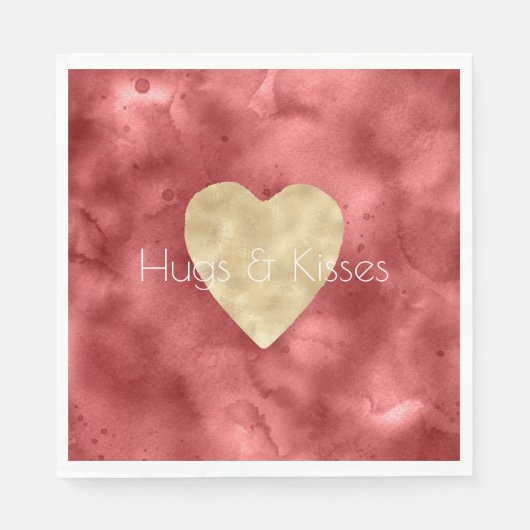 Rode Waterverf Gouden Hart Servet (Voorkant)