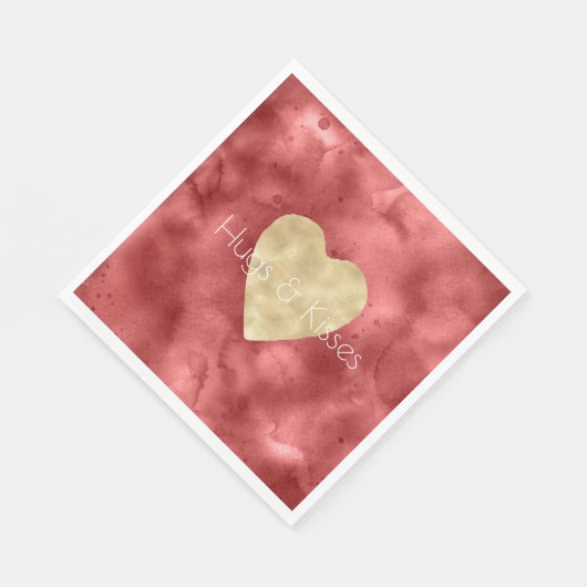 Rode Waterverf Gouden Hart Servet (Hoek)