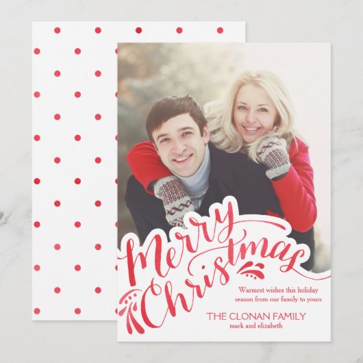 Rode Waterverf Hand Geletterd Vrolijk Kerstfeest Feestdagenkaart (Voorkant / Achterkant)