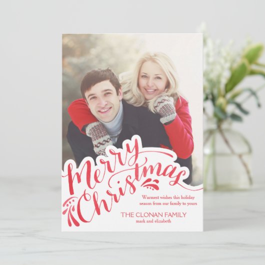 Rode Waterverf Hand Geletterd Vrolijk Kerstfeest Feestdagenkaart (Staand voorkant)