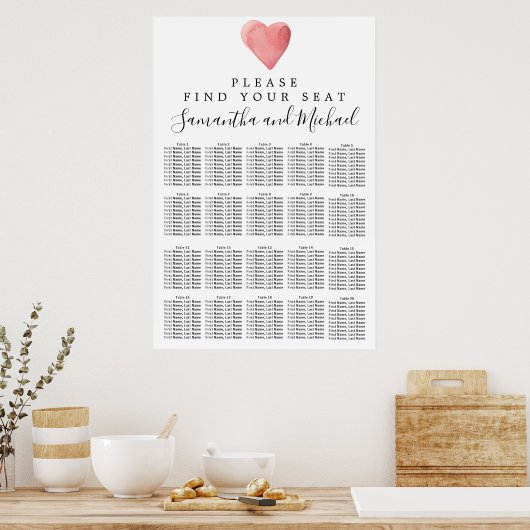 Rode Waterverf - Harde 20-tabel zitje Poster (Keuken)