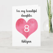 Rode Waterverf Hart 8e Verjaardag Kaart (Voorkant)