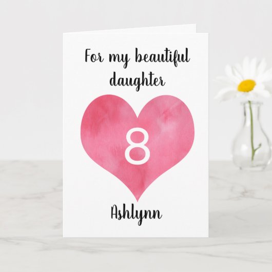 Rode Waterverf Hart 8e Verjaardag Kaart (Kleine Plant)