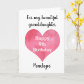 Rode Waterverf Hart 9e Verjaardag Kaart (Gele Bloem)