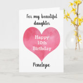 Rode Waterverf Hart Gelukkige 10e Verjaardag Kaart (Gele Bloem)