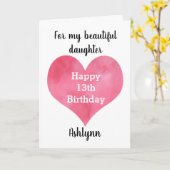 Rode Waterverf Hart Gelukkige 13de Verjaardag Kaar Kaart (Gele Bloem)