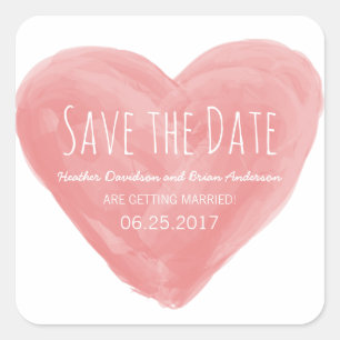 Rode Waterverf Hart Save the Date Stickers
