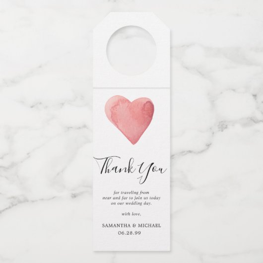 Rode Waterverf Hart Trouwgunst Dank u Flessenhanger (Voorkant)