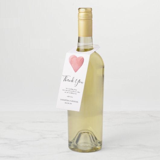 Rode Waterverf Hart Trouwgunst Dank u Flessenhanger (Schuin)