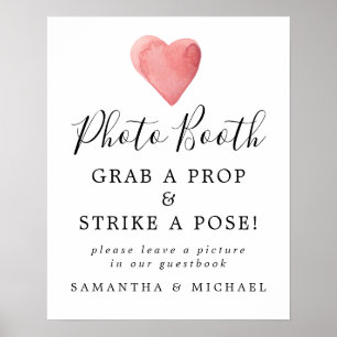 Rode Waterverf Hart Weddenschap Foto Booth Sign Poster