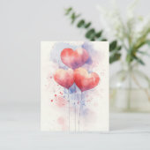 Rode Waterverf Hartballonnen Valentijns's Groet Briefkaart (Staand voorkant)