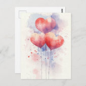 Rode Waterverf Hartballonnen Valentijns's Groet Briefkaart (Voorkant / Achterkant)
