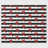 Rode Waterverf Harten en Stripes Cadeaupapier (Vlak)