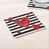 Rode Waterverf Harten en Stripes Kartonnen Onderzetters (Schuin)