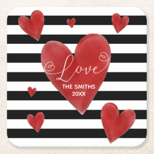 Rode Waterverf Harten en Stripes Kartonnen Onderzetters