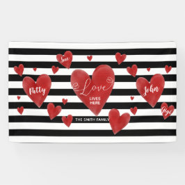 Rode Waterverf Harten en Stripes Spandoek