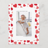 Rode Waterverf Harten Foto Gelukkige Valentijnsdag Feestdagenkaart (Voorkant)