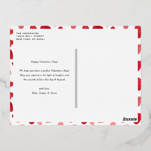 Rode Waterverf Harten Foto Gelukkige Valentijnsdag Folie Feestdagen Briefkaart (Achterkant)