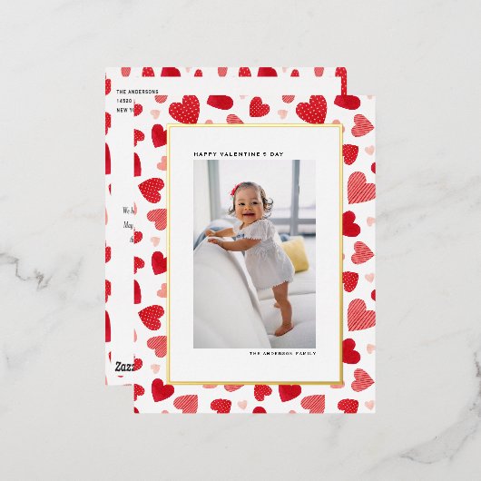 Rode Waterverf Harten Foto Gelukkige Valentijnsdag Folie Feestdagen Briefkaart (Voorkant / Achterkant)