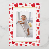 Rode Waterverf Harten Foto Gelukkige Valentijnsdag Folie Feestdagenkaart (Voorkant)