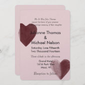 Rode Waterverf Harten Roze Bruiloft Kaart (Voorkant / Achterkant)