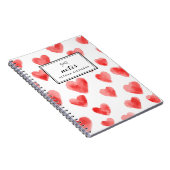 Rode Waterverf Hartenpatroon gepersonaliseerd Notitieboek (Rechterzijde)