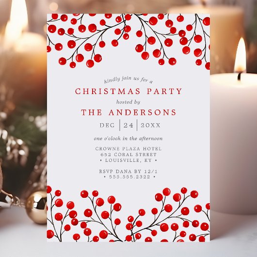 Rode Waterverf Holly Berries kerstfeest Kaart