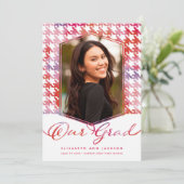 Rode waterverf houndstooth foto afstudeercadeau aankondiging (Staand voorkant)