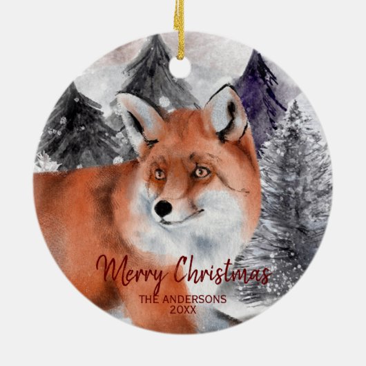 Rode Waterverf in de boskerstversiering Keramisch Ornament (Achterkant)