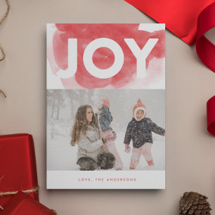 Rode Waterverf JOY Vakantie Kerst Foto Kaart