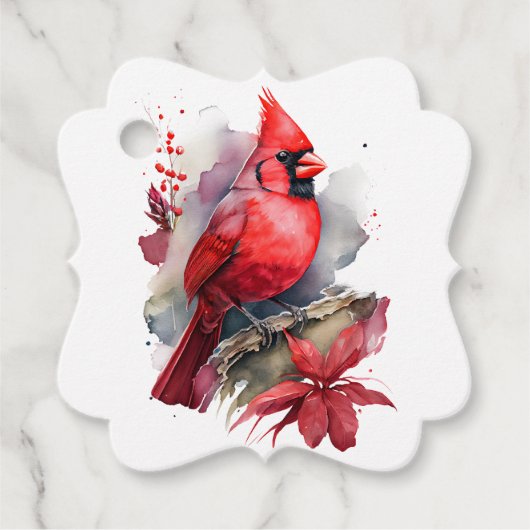 Rode Waterverf Kardinaal Bedankjes Labels (Voorkant)