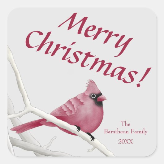 Rode Waterverf kardinaal kerst Vierkante Sticker (Voorkant)