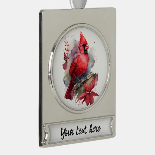 Rode Waterverf kardinaal Verzilverd Banner Ornament (Rechts)