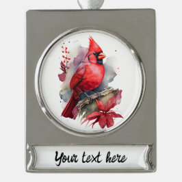 Rode Waterverf kardinaal Verzilverd Banner Ornament