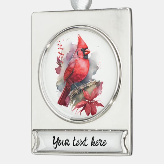 Rode Waterverf kardinaal Verzilverd Banner Ornament (Links)