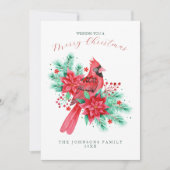 Rode Waterverf Kardinaal Vogelkerst Feestdagenkaart (Voorkant)