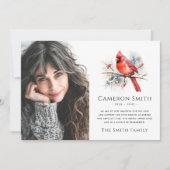 Rode waterverf kardinale begrafenis sympathie foto bedankkaart (Voorkant)