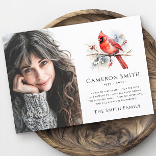 Rode waterverf kardinale begrafenis sympathie foto bedankkaart