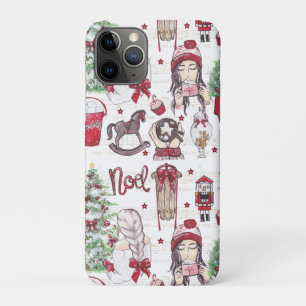 Rode Waterverf Kerst Muzieknoten Case-Mate iPhone Case