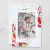 Rode Waterverf kerstbloemen foto Feestdagenkaart (Voorkant)