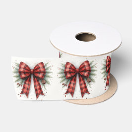 Rode Waterverf Kerstboog Satijnen Lint