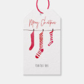 Rode Waterverf Kerstkousen Plaid Gift Label Cadeaulabel (Voorkant)