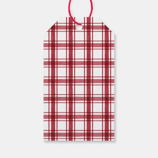 Rode Waterverf Kerstkousen Plaid Gift Label Cadeaulabel (Achterkant)